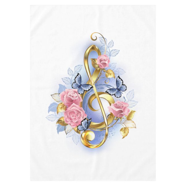 Treble clef with Pink Roses Tablecloth (Front)