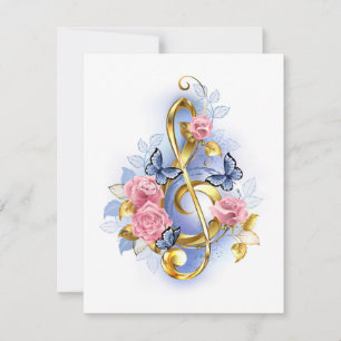 Treble clef with Pink Roses Thank You Card