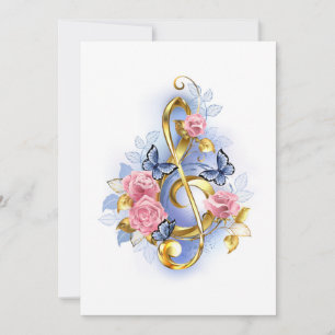 Treble clef with Pink Roses Thank You Card