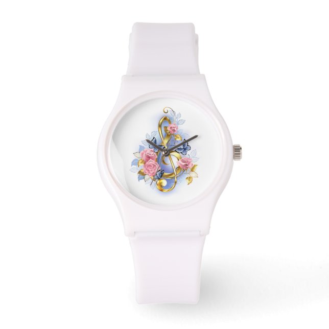 Treble clef with Pink Roses Watch (Front)