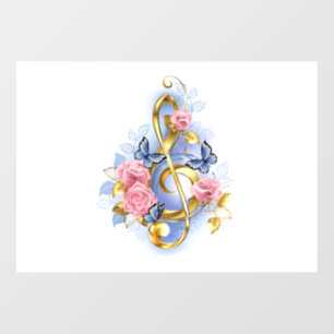 Treble clef with Pink Roses Window Cling