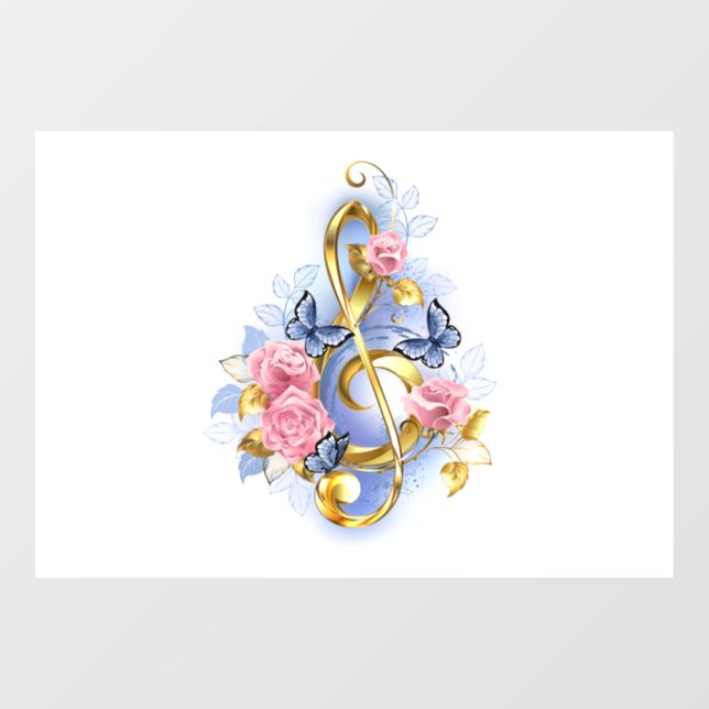 Treble clef with Pink Roses Window Cling (Sheet)