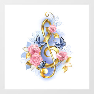Treble clef with Pink Roses Window Cling