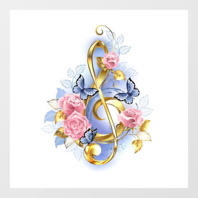 Treble clef with Pink Roses Window Cling (Sheet)