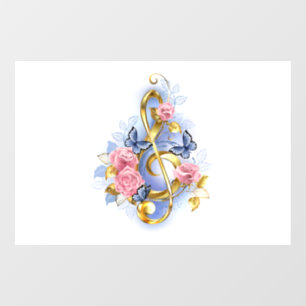 Treble clef with Pink Roses Window Cling