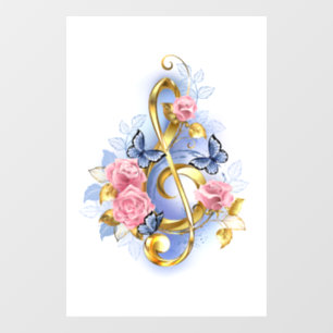 Treble clef with Pink Roses Window Cling
