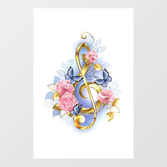 Treble clef with Pink Roses Window Cling (Sheet)