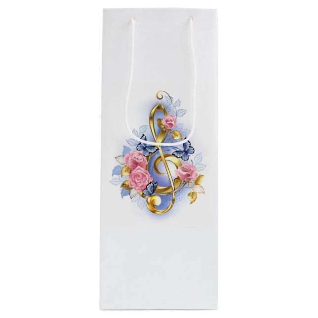 Treble clef with Pink Roses Wine Gift Bag (Front)