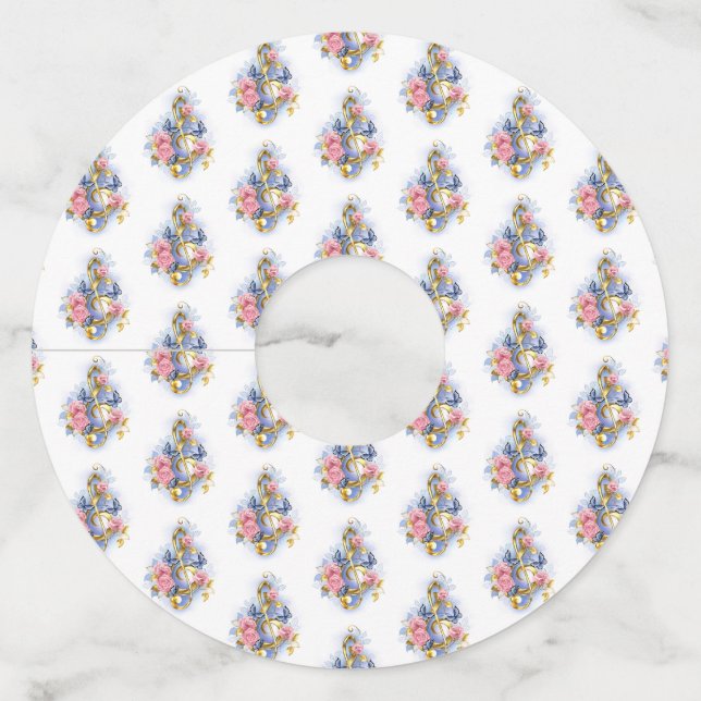 Treble clef with Pink Roses Wine Glass Tag (Front)