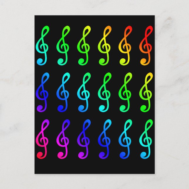 Treble Clefs Musical Notes Colourful Rainbow Colou Postcard (Front)