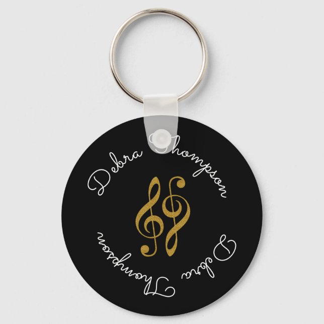 treble clefs with musician full name personalised key ring (Front)