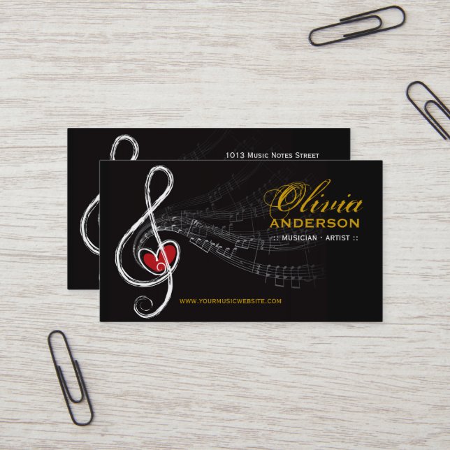 Treble Love Heart Music Musical Notes Symphony Business Card (Front/Back In Situ)