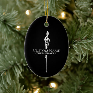 Treblemaker Funny Music Pun Classy Black G-Clef Ceramic Tree Decoration