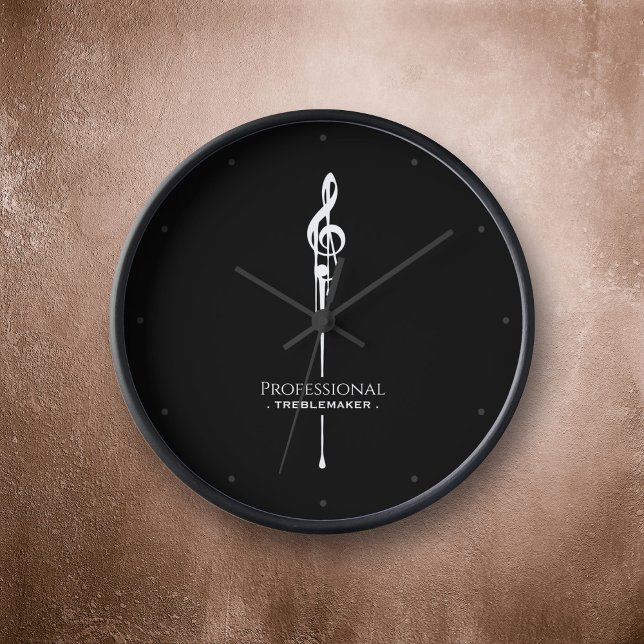 Treblemaker Funny Music Pun Classy Black G-Clef Clock (Creator Uploaded)