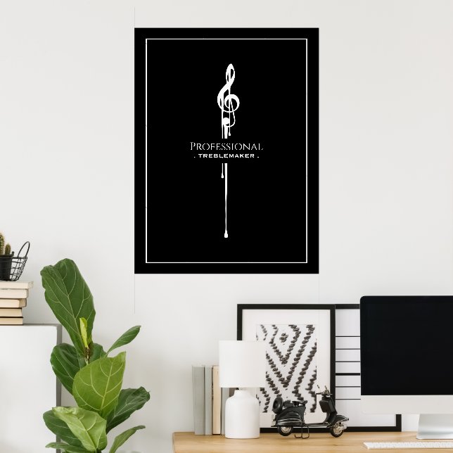 Treblemaker Funny Music Pun Classy Black G-Clef Poster (Home Office)