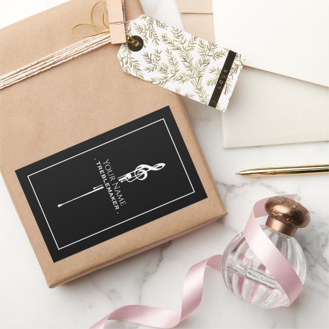 Treblemaker Funny Music Pun Classy Black G-Clef Rectangular Sticker (Gifting)