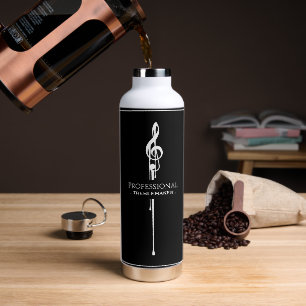 Treblemaker Funny Music Pun Classy Black G-Clef Water Bottle