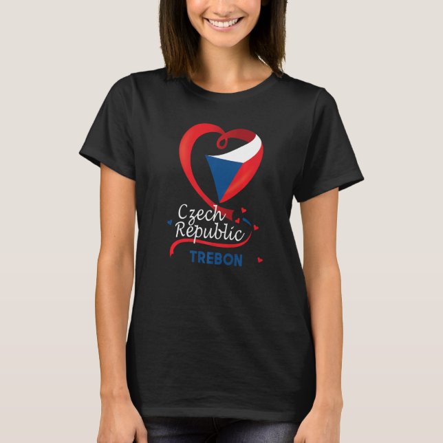 Trebon Czech Republic Heart Flag Lion Coat Of Arm  T-Shirt (Front)