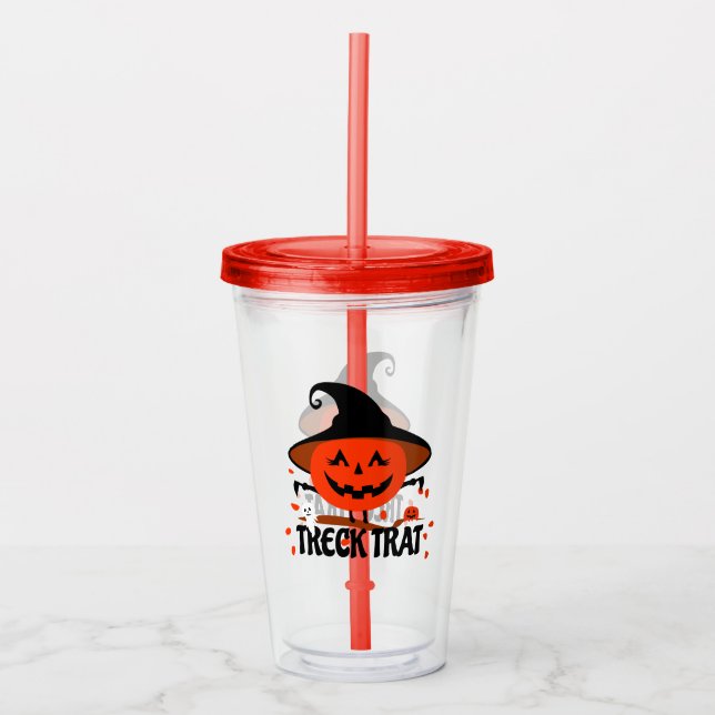 Treck Trat Pumpkin Smiling Acrylic Tumbler (Front)