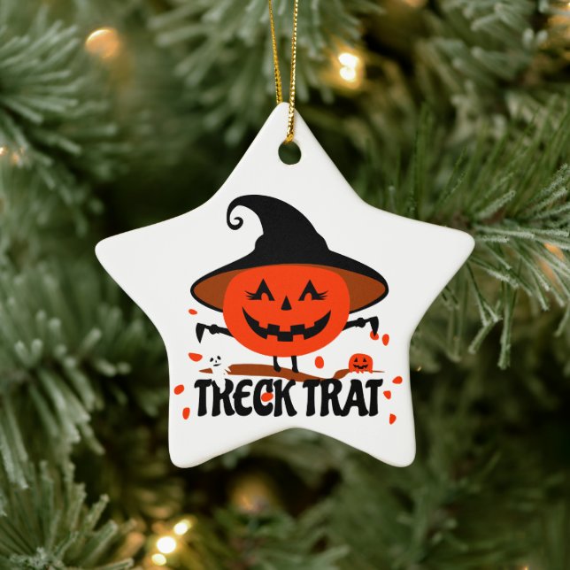 Treck Trat Pumpkin Smiling Ceramic Tree Decoration (Tree)