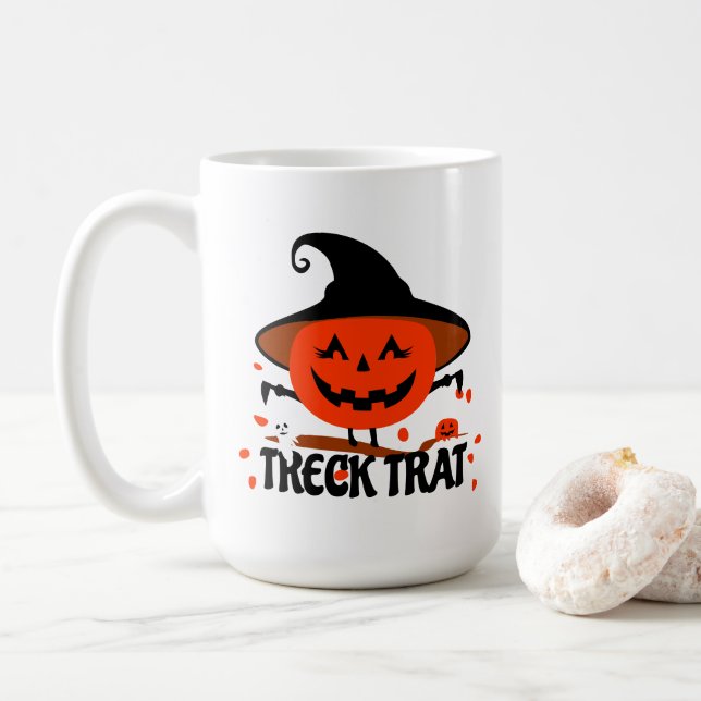 Treck Trat Pumpkin Smiling Coffee Mug (With Donut)