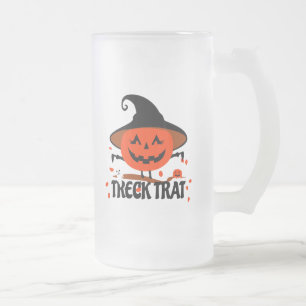 Treck Trat Pumpkin Smiling Frosted Glass Beer Mug