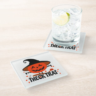 Treck Trat Pumpkin Smiling Glass Coaster