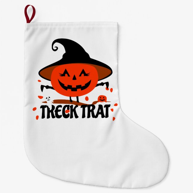 Treck Trat Pumpkin Smiling Large Christmas Stocking (Front)