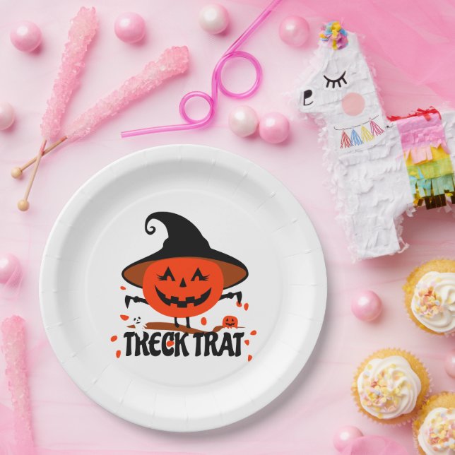 Treck Trat Pumpkin Smiling Paper Plate (Party)