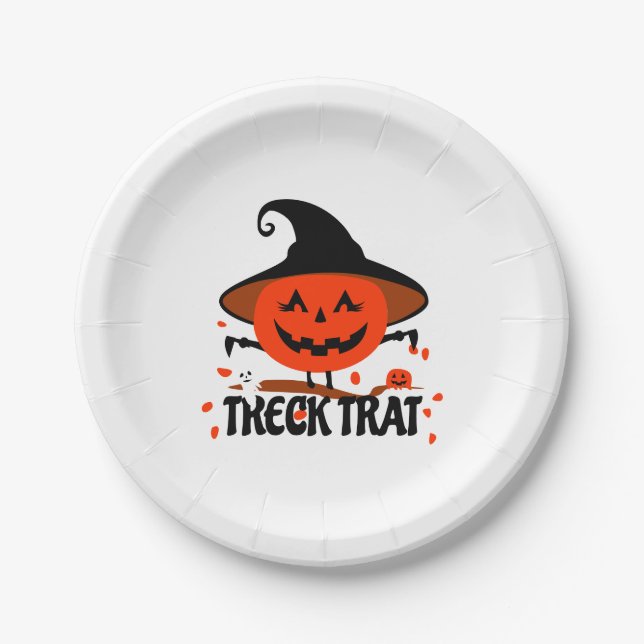 Treck Trat Pumpkin Smiling Paper Plate (Front)