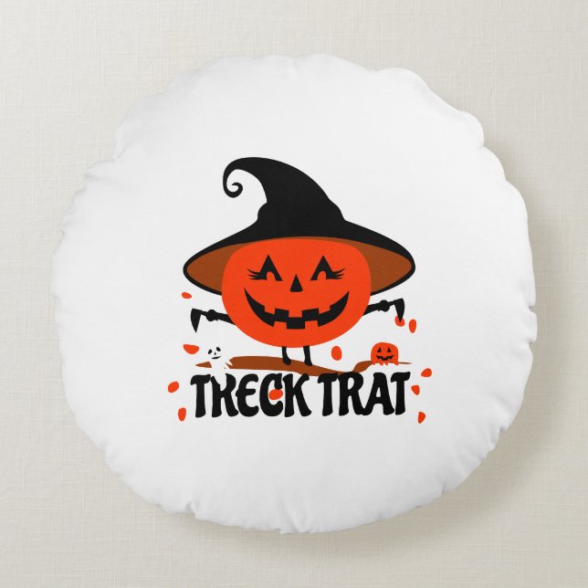 Treck Trat Pumpkin Smiling Round Cushion (Front)