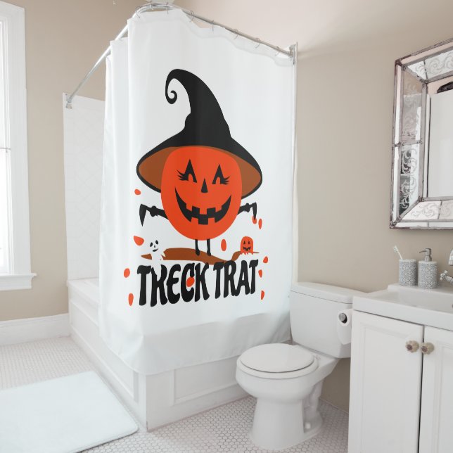 Treck Trat Pumpkin Smiling Shower Curtain (In Situ)