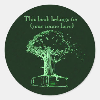 Tree and a book, green classic round sticker