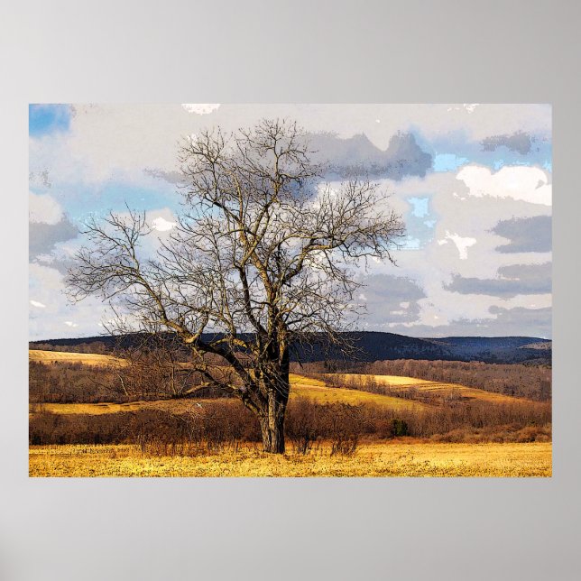 Tree and Distant Hills Poster (Front)