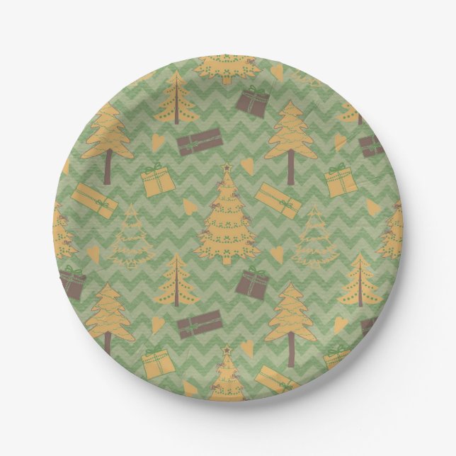 Tree and Gift Silhouettes Paper Plate (Front)