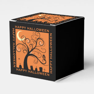 Tree and Graveyard Orange Art Happy Halloween Favour Box