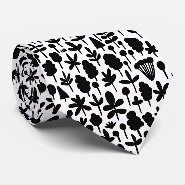 Tree and Leaf shape Pattern 051017 - Black Tie (Rolled)