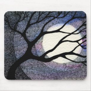 Tree and Moon Cross Hatched Mouse Mat