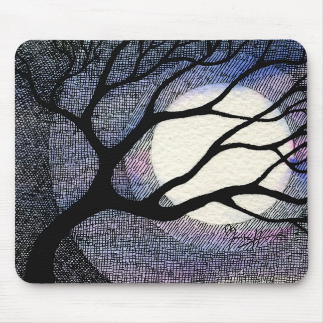 Tree and Moon Cross Hatched Mouse Mat (Front)