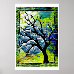 Tree and Moon Fiber Art Poster