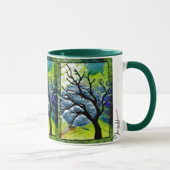 Tree and Moon Fibre Art Mug (Right)