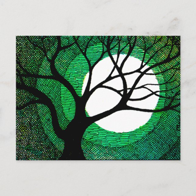 Tree and Moon - Green Postcard (Front)