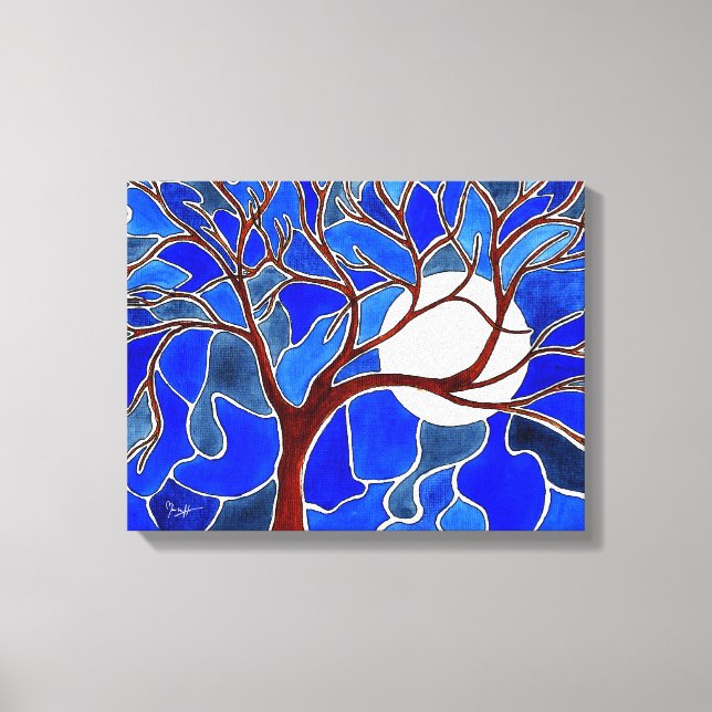 Tree and Moon on Canvas - Blue (Front)