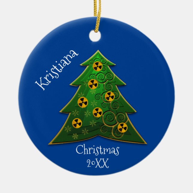 Tree and Radiation Symbol Christmas Ceramic Tree Decoration (Front)