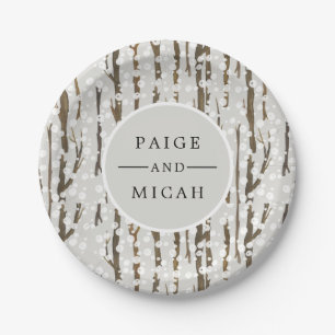 Tree and Snow Winter Engagement Party Paper Plate
