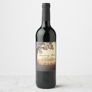 Tree and String Lights Rustic Dreamy Wedding Wine Label