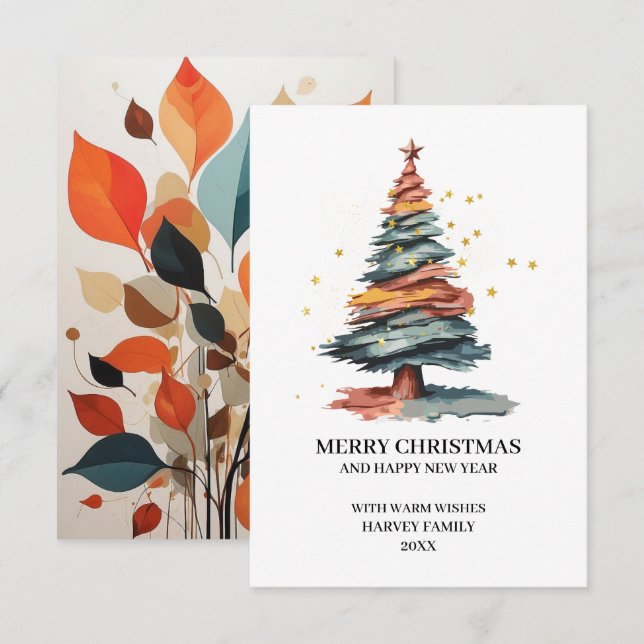 Tree Art Merry Christmas Thank You Card (Front/Back)