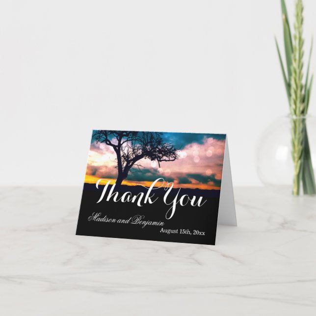 Tree at Sunset Wedding Thank You Cards (Front)