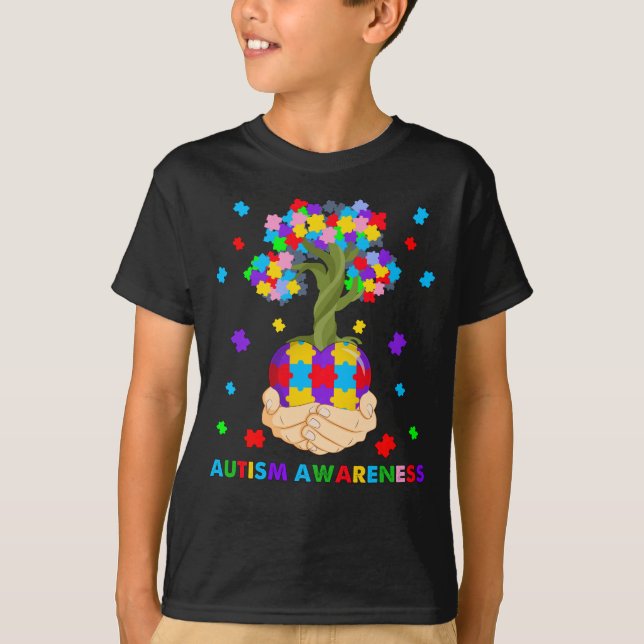 Tree Autism Awareness Month Funny Heart Autism  T-Shirt (Front)