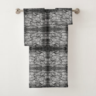 Tree Bark Black And White Photo Closeup Pattern Bath Towel Set